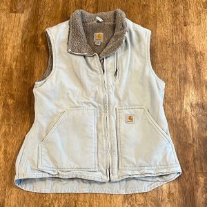Carhartt Sherpa lined vest, Women medium, sea foam green/blue.